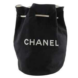 Chanel Pull Logo Drawstring Cotton Black Shoulder Bag